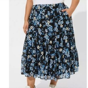 NWOT Blue Floral Chiffon Midi Skirt size 4